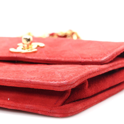 Mini Quilted Suede Flap Shoulder Bag - Red