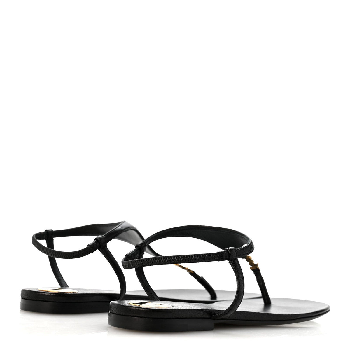 Saint Laurent Lambskin Women's Monogram Cassandra Slingback Flat Sandals 36.5 Black