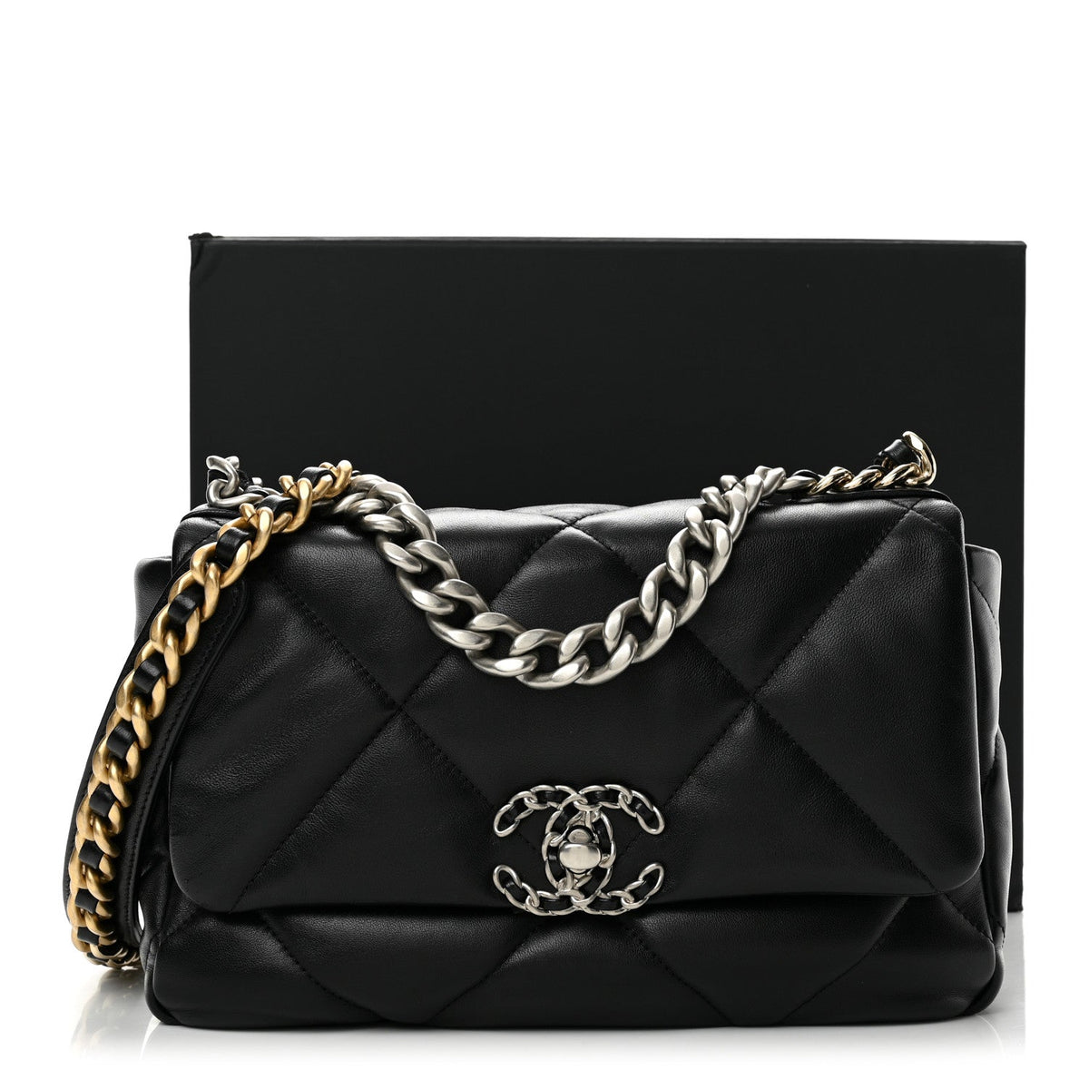 Medium Quilted Lambskin Flap Shoulder Bag - Black