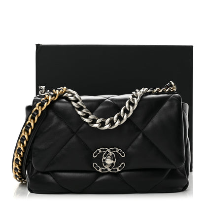 Medium Quilted Lambskin Flap Shoulder Bag - Black