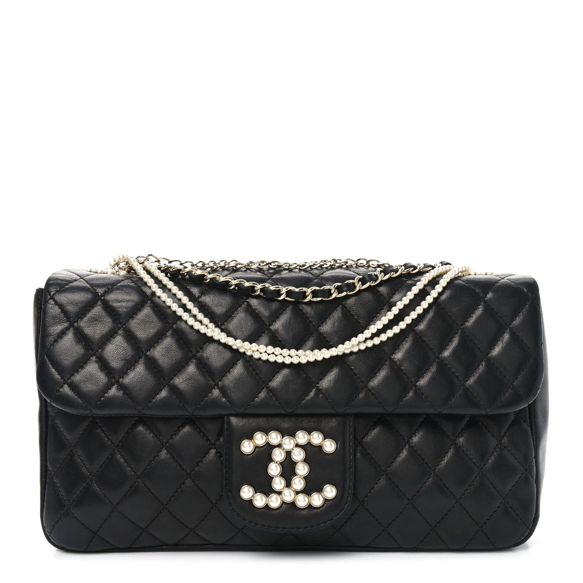 Medium Quilted Lambskin Flap Shoulder Bag - Black