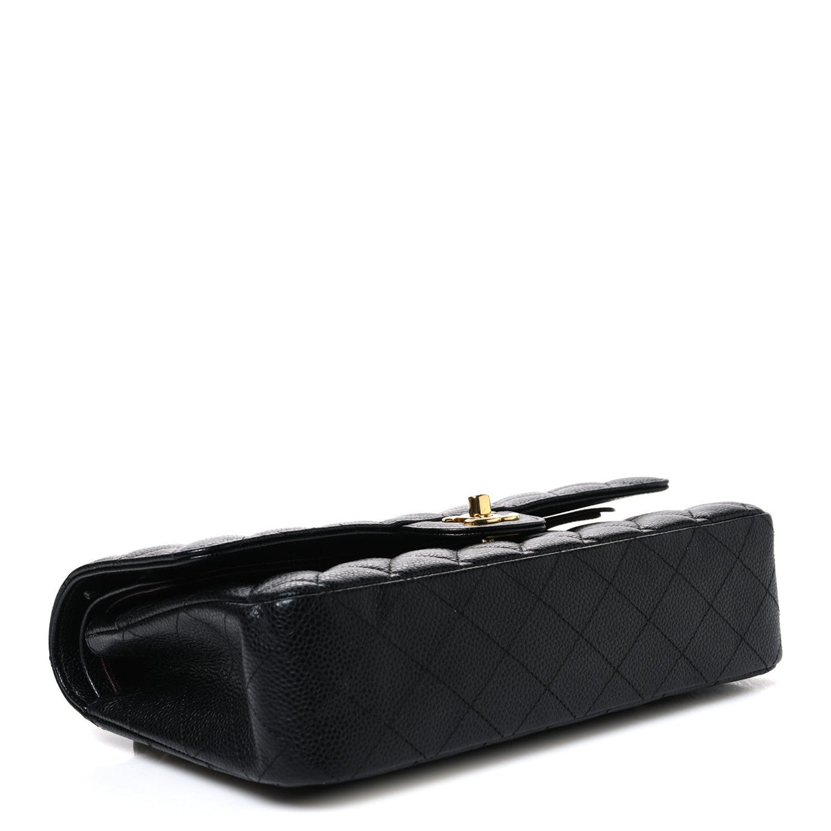Medium Quilted Caviar Flap Shoulder Bag - Black