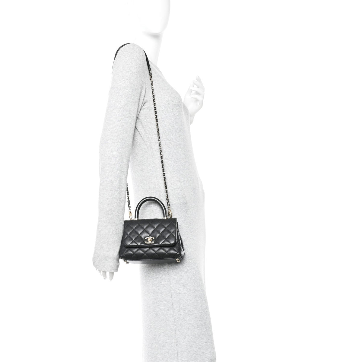 Mini Quilted Caviar Flap Shoulder Bag - Black