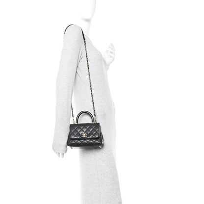 Mini Quilted Caviar Flap Shoulder Bag - Black