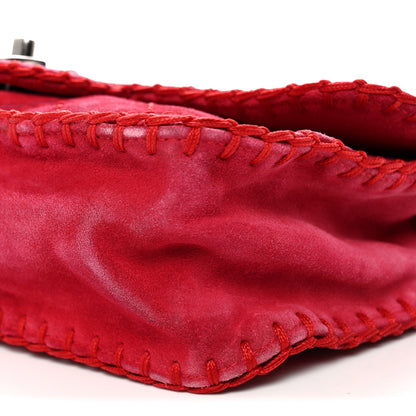 Quilted Suede Flap Shoulder Bag - Red