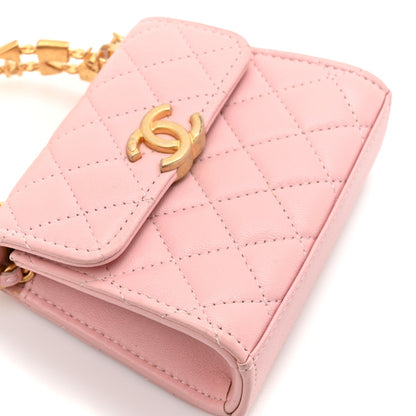 Mini Quilted Lambskin Flap Shoulder Bag - Pink