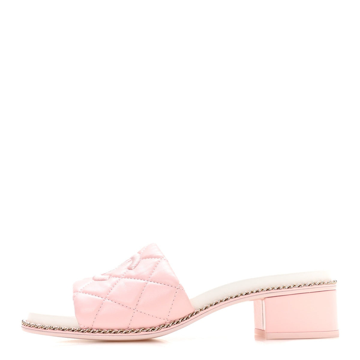 Lambskin Quilted CC Chain Mules Light Pink White