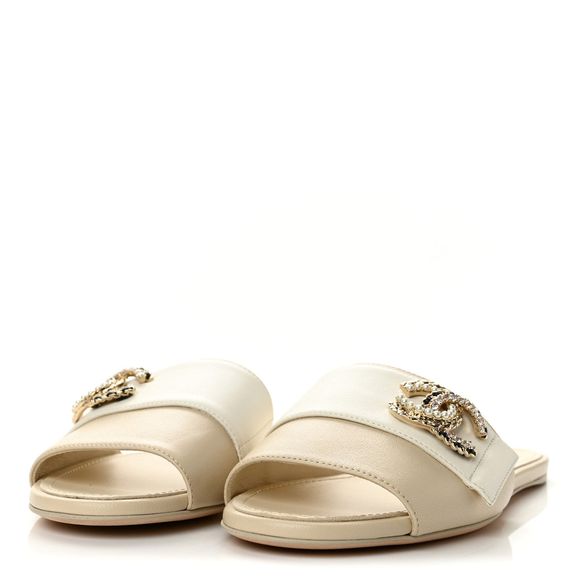 Chanel Lambskin Pearl Crystal CC Women's Mules Sandals