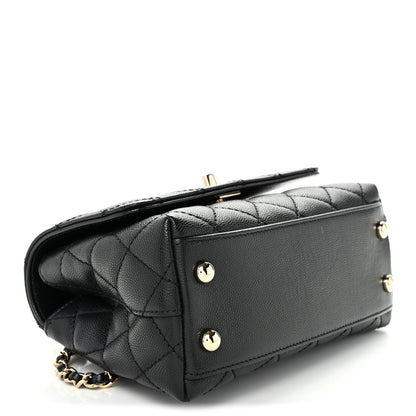 Mini Quilted Caviar Flap Shoulder Bag - Black