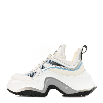 Louis Vuitton Calfskin Technical Nylon Women's LV Archlight Sneakers 38 White Blue Gris