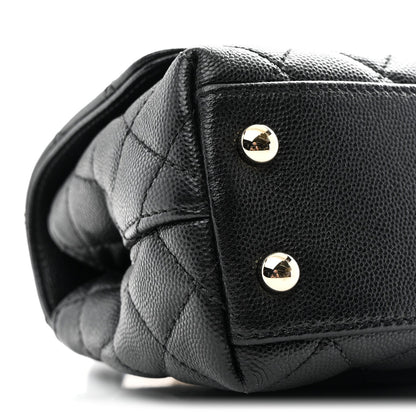 Mini Quilted Caviar Flap Shoulder Bag - Black