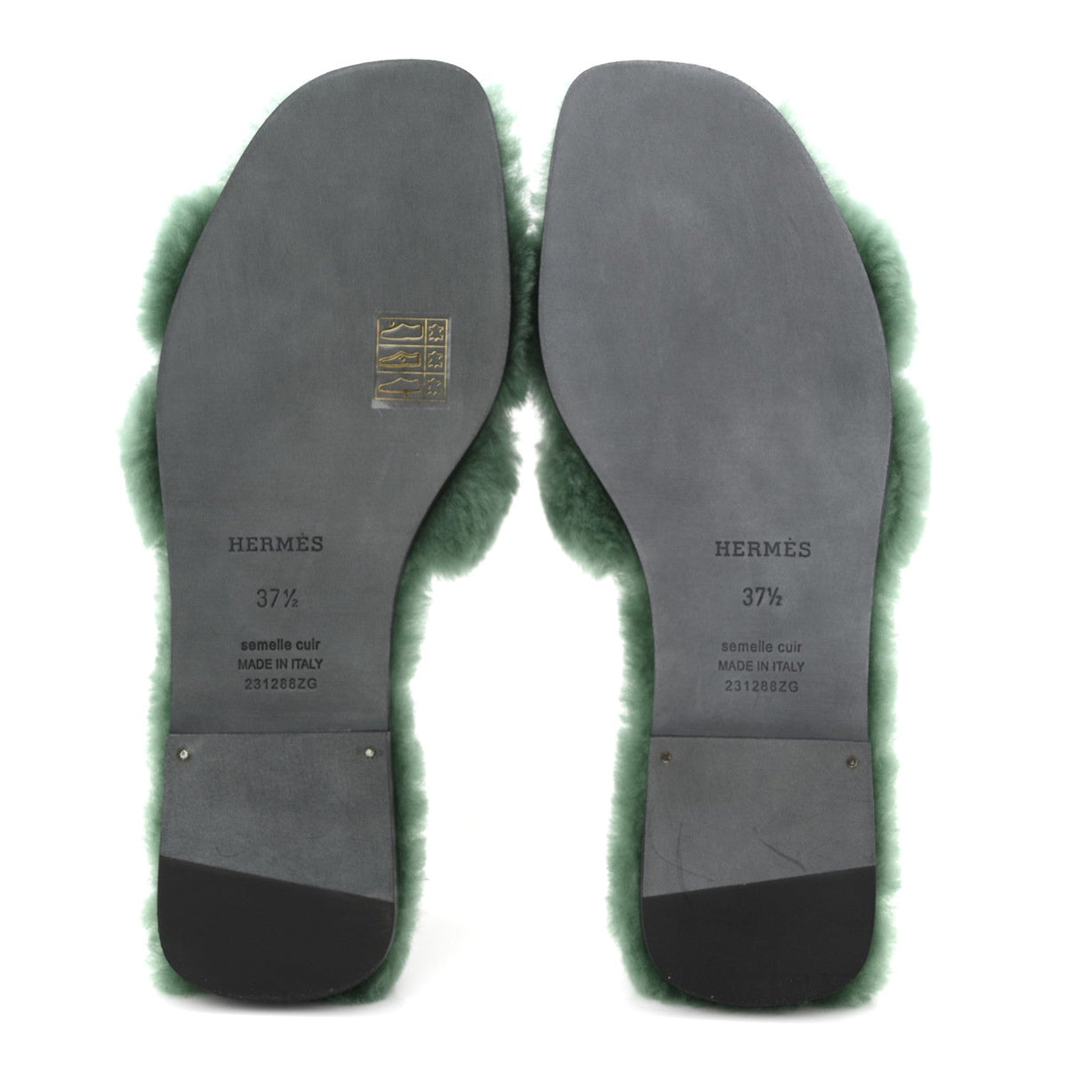 Hermes Woolskin Women's Oran Sandals 37.5 Vert Anglais