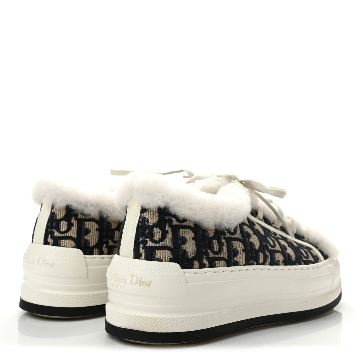 Christian Dior Canvas Shearling Women's Walk'N'Dior Platform Sneakers 39 Deep Blue