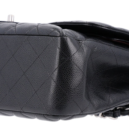 Quilted Caviar Flap Shoulder Bag - Black