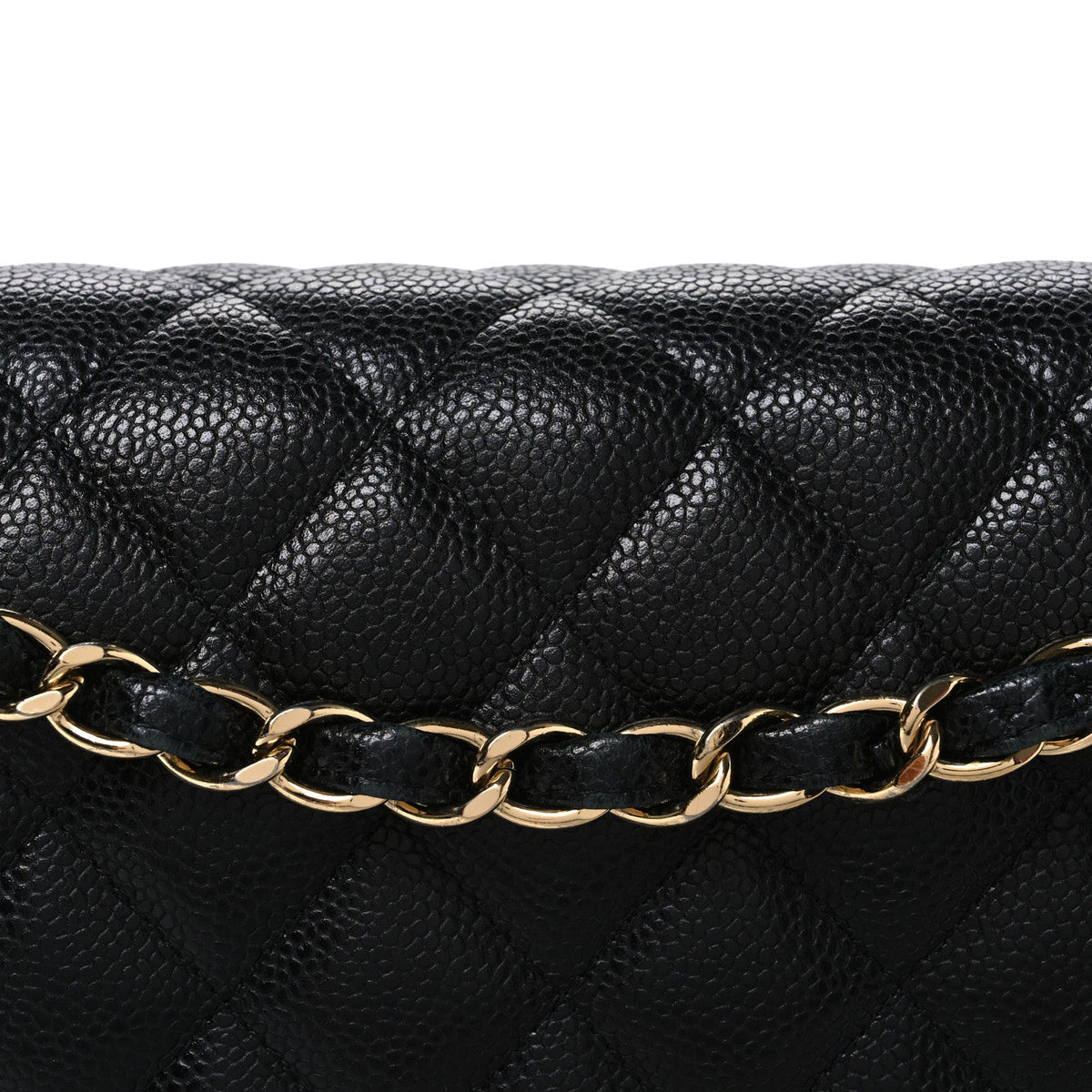 Quilted Caviar Flap Shoulder Bag - Black