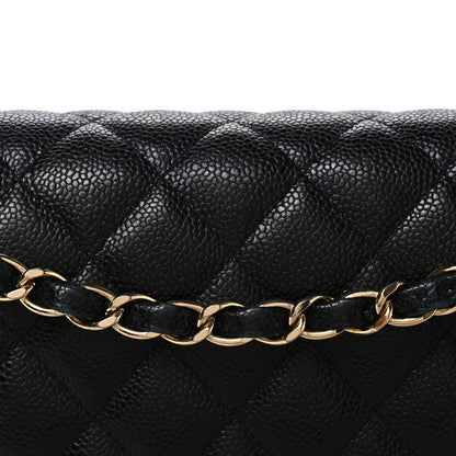 Quilted Caviar Flap Shoulder Bag - Black