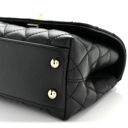 Mini Quilted Caviar Flap Shoulder Bag - Black