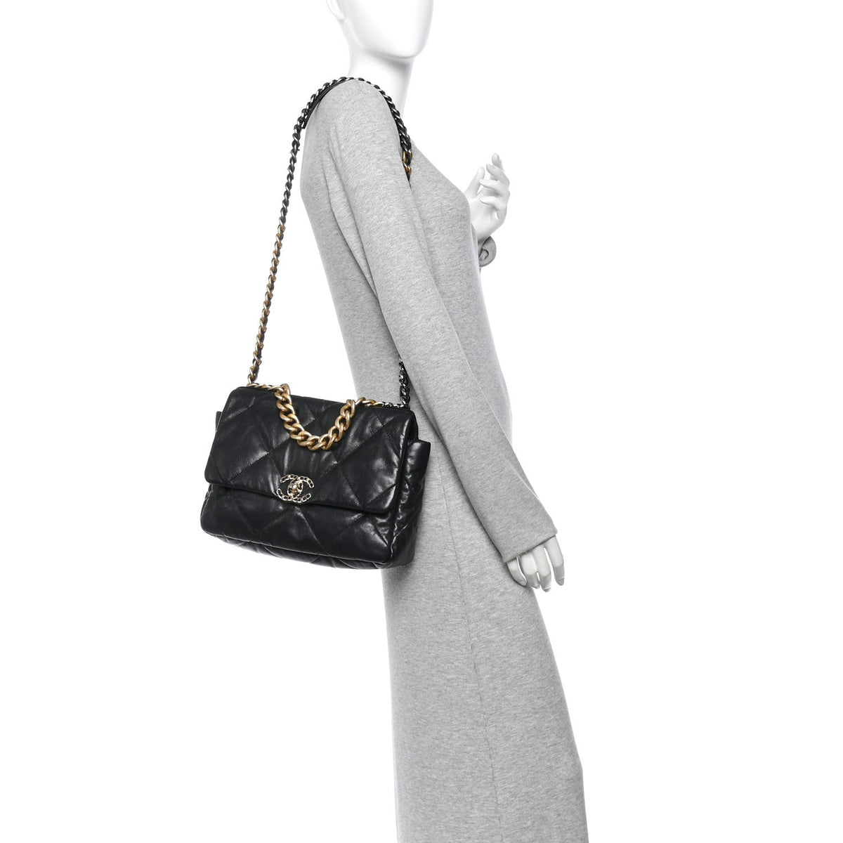 Large Quilted Goatskin Flap Shoulder Bag - Black