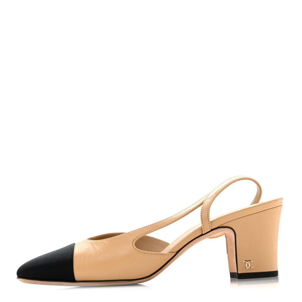 Goatskin Grosgrain Cap Toe CC Slingback Pumps Beige Black