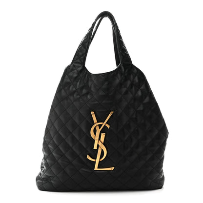 Maxi Quilted Lambskin Tote Bag - Black