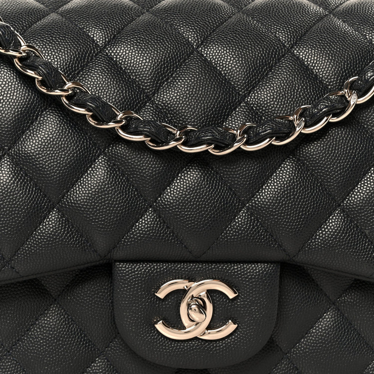 Quilted Caviar Flap Shoulder Bag - Blue