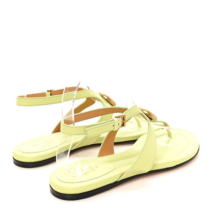 Gucci Calfskin Women's Double G Thong Flat Sandals 36.5 Pistachio Green