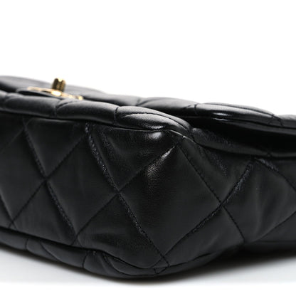 Large Quilted Lambskin Flap Shoulder Bag - Black