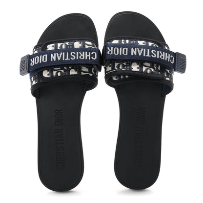 Christian Dior Nylon Oblique Dio(r)evolution Slide Sandals 39 Deep Blue