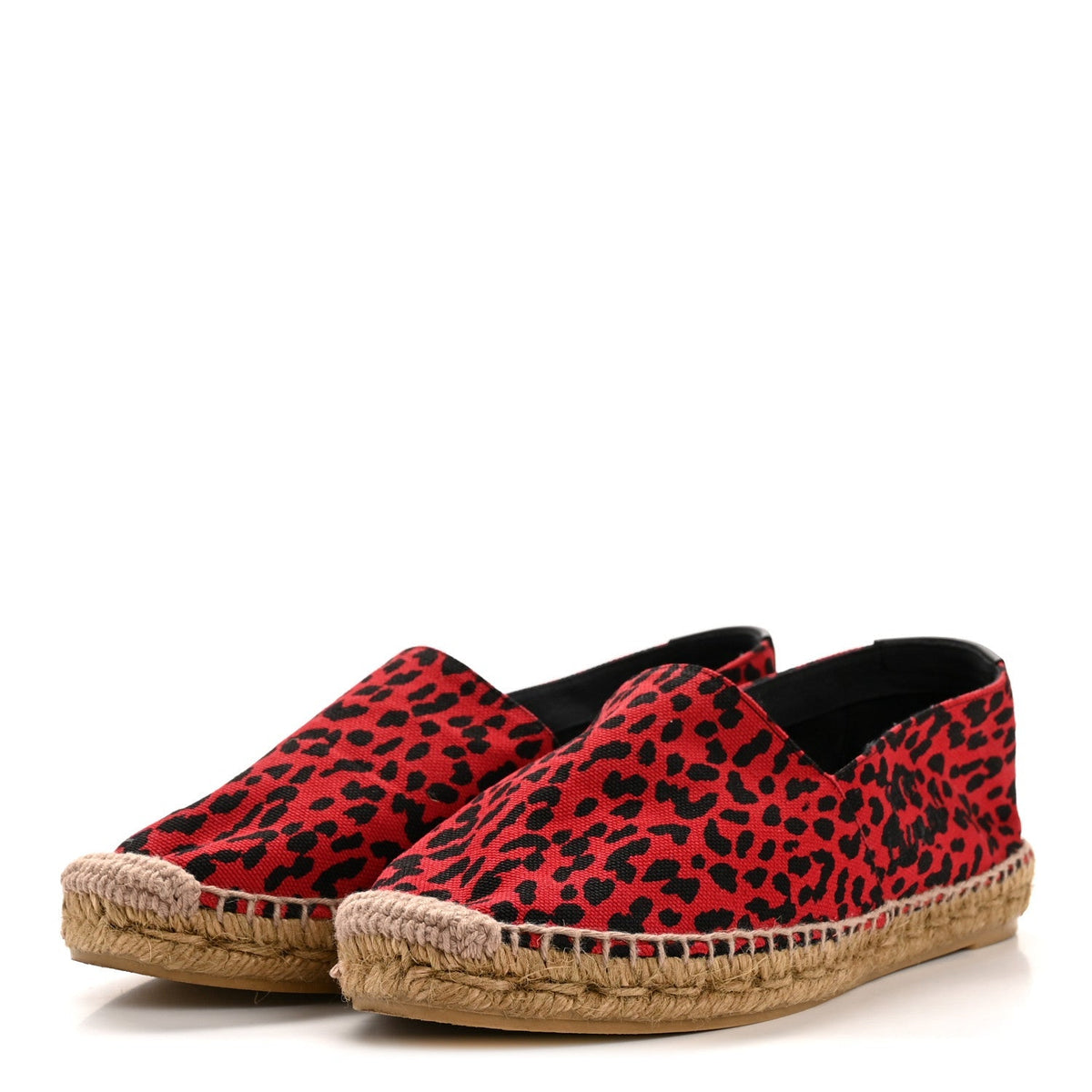 Saint Laurent Canvas Women's Leopard Print Espadrilles 38 Red Black