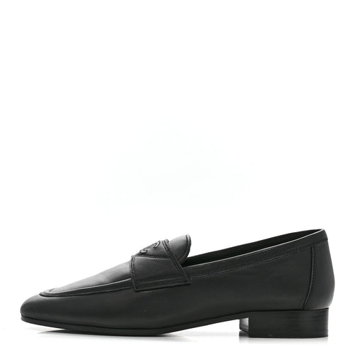 Lambskin Stitched CC Loafers Black