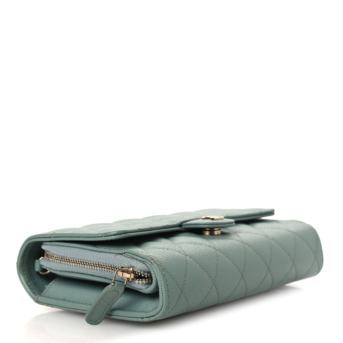 Quilted Caviar Wallet Bag - Light Blue