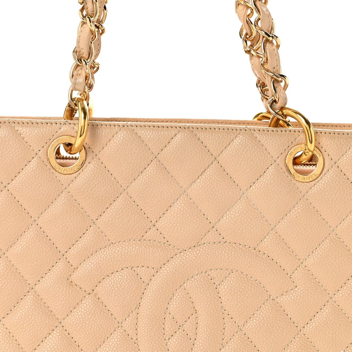 Quilted Caviar Tote Bag - Beige