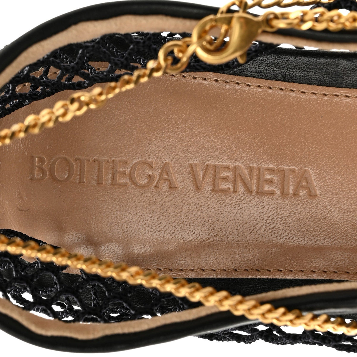 Bottega Veneta Mesh Nappa Women's Chunky Chain Stretch Ballerina Flats 36 Black