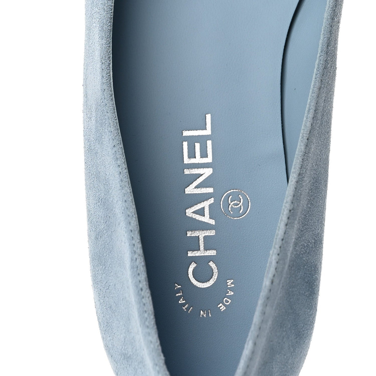 Chanel Suede Cap Toe Camellia Women's Ballerina Flats Light Blue