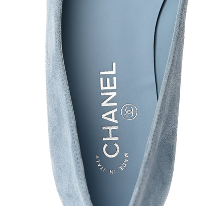 Chanel Suede Cap Toe Camellia Women's Ballerina Flats Light Blue
