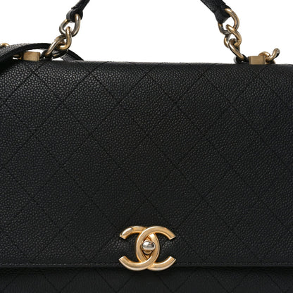 Caviar Flap Shoulder Bag - Black