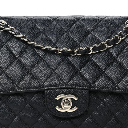 Medium Quilted Caviar Flap Shoulder Bag - Black