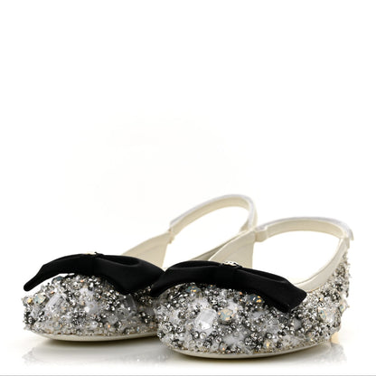 Chanel Satin Crystal Grosgrain Bow CC Slingback Women's Flats
