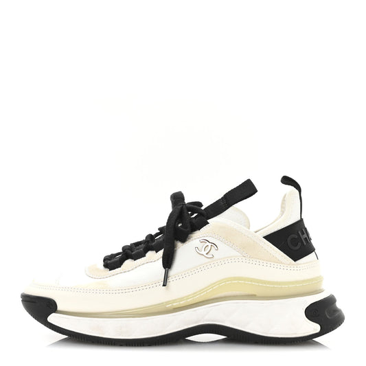 Chanel Velvet Calfskin Mixed Fibers CC Women's Sneakers 38 Ivory Black
