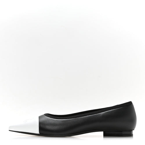 Lambskin Iridescent Lambskin Cap Toe CC Flats Black White