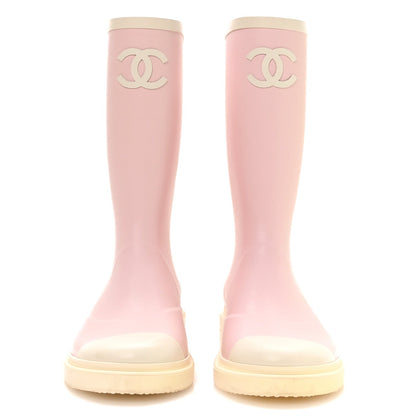 Chanel Caoutchouc CC Women's High Boots Light Pink White