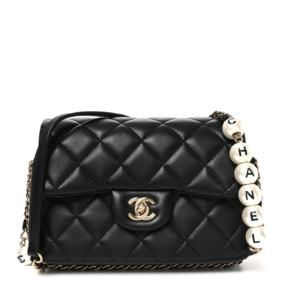 Small Quilted Lambskin Flap Shoulder Bag - Black