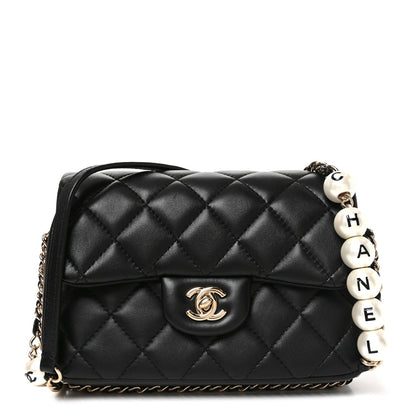 Small Quilted Lambskin Flap Shoulder Bag - Black