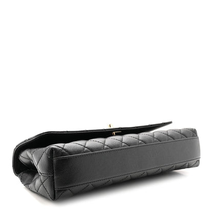 Maxi Quilted Caviar Flap Shoulder Bag - Black