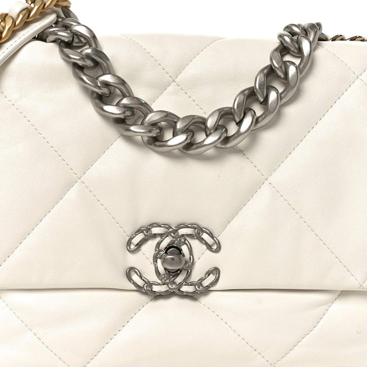 Large Quilted Flap Shoulder Bag - White