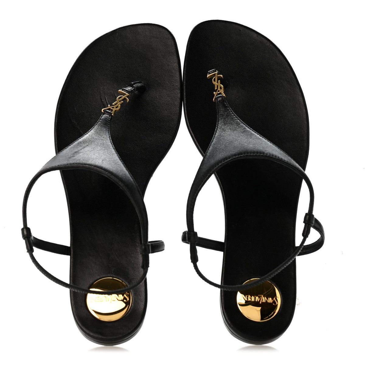 Saint Laurent Lambskin Women's Monogram Cassandra Slingback Flat Sandals 36.5 Black