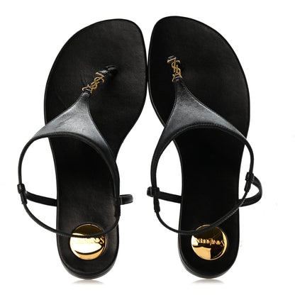 Saint Laurent Lambskin Women's Monogram Cassandra Slingback Flat Sandals 36.5 Black