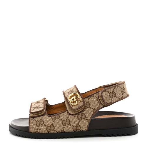 GG Monogram Lavaredo Eco Fabric Slide Sandals With Straps Beige Ebony 