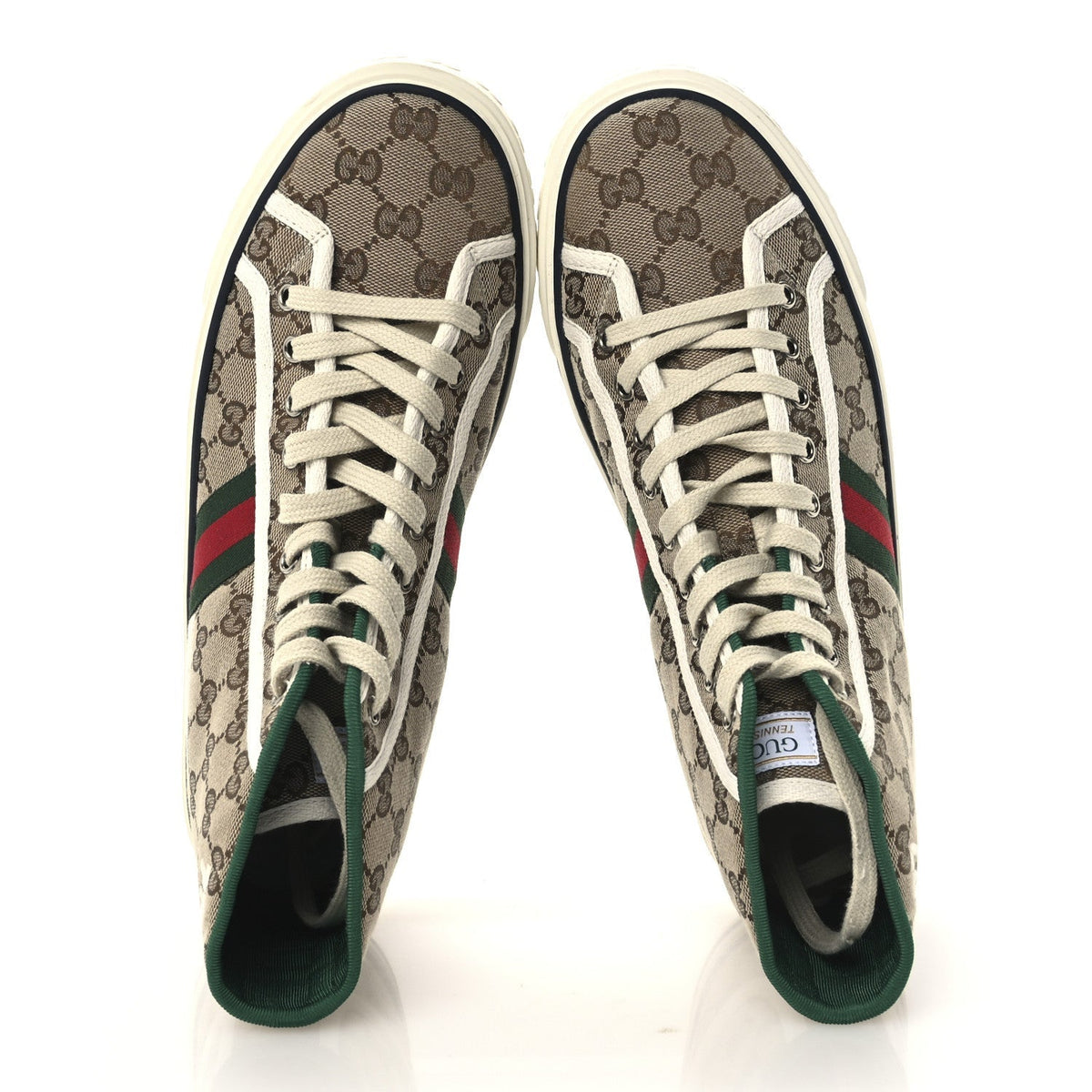 Gucci Fabric Men's GG Monogram Tennis 1977 High Top Sneakers 9 Beige Ebony