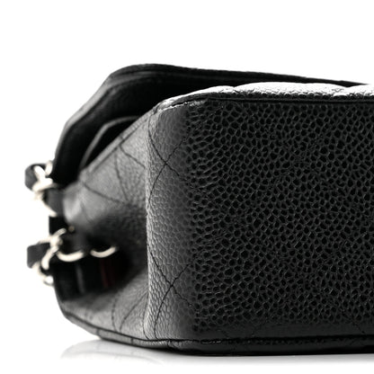 Medium Quilted Caviar Flap Shoulder Bag - Black